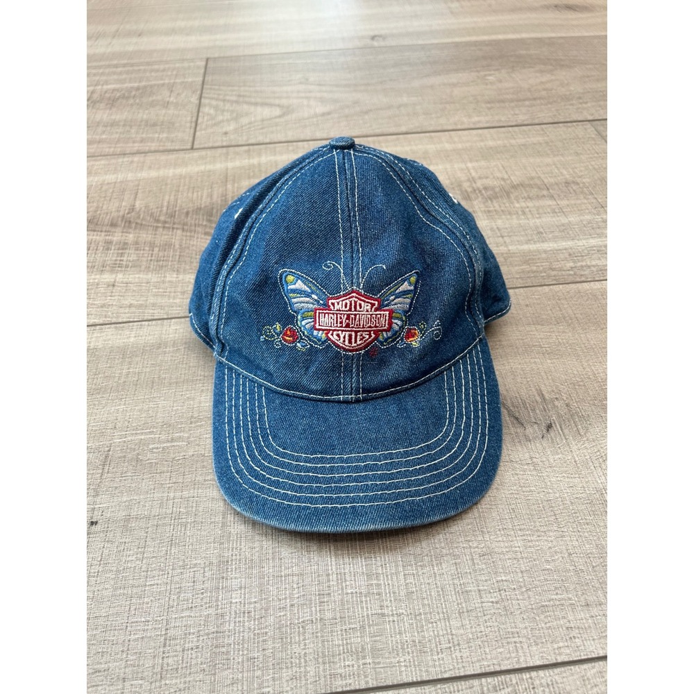 Harley-Davidson Women's Embroidered Butterfly Denim Snapback Hat Cap Blue